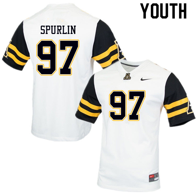 Youth #97 Caleb Spurlin Appalachian State Mountaineers College Football Jerseys Sale-White - Click Image to Close